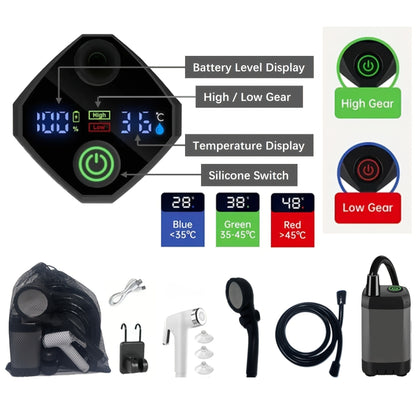 Portable Camping Shower 6000mAh IPX7 Waterproof 120-Min Runtime