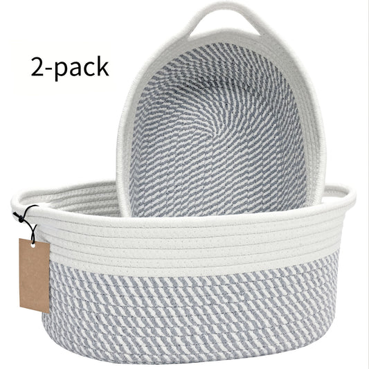 Woven Gift Basket with Handles Cotton Rope Storage Basket for Shelves Room Decor Cat Dog Toys Organizer Bin 2/4 Pack