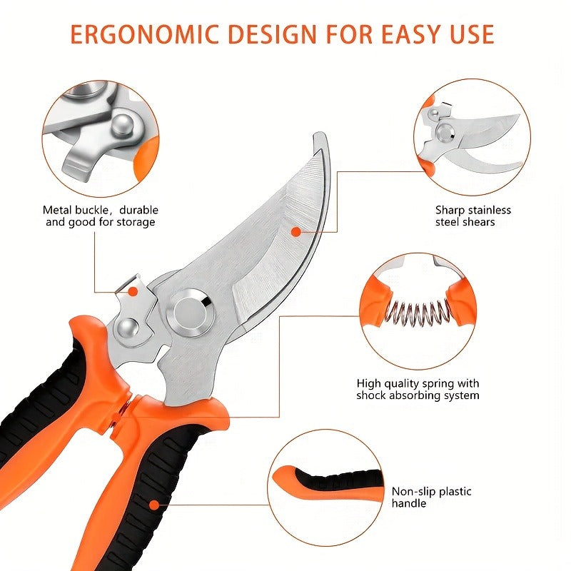 Pruning Shears 6-Piece Set | Heavy Duty Stainless Steel Garden Scissors Ergonomic Anti-Slip Handle | Fruit Picking Lawn Bonsai Branch Cutting Tool Gift