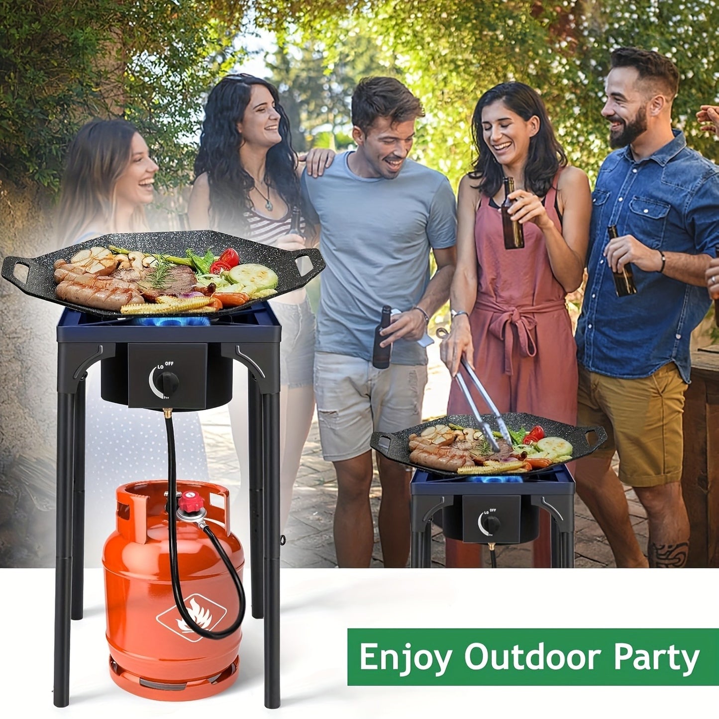 Propane Camp Stove 225000 BTU High-Pressure Burner Portable Outdoor Cooking Stove Detachable Legs Stainless Steel 1/2/3 Burner