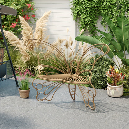 Outdoor Garden Bench 50 Inch Butterfly Design Iron Steel Frame Patio Bench for Porch Lawn Yard Easy Assembly 4 Colors Available