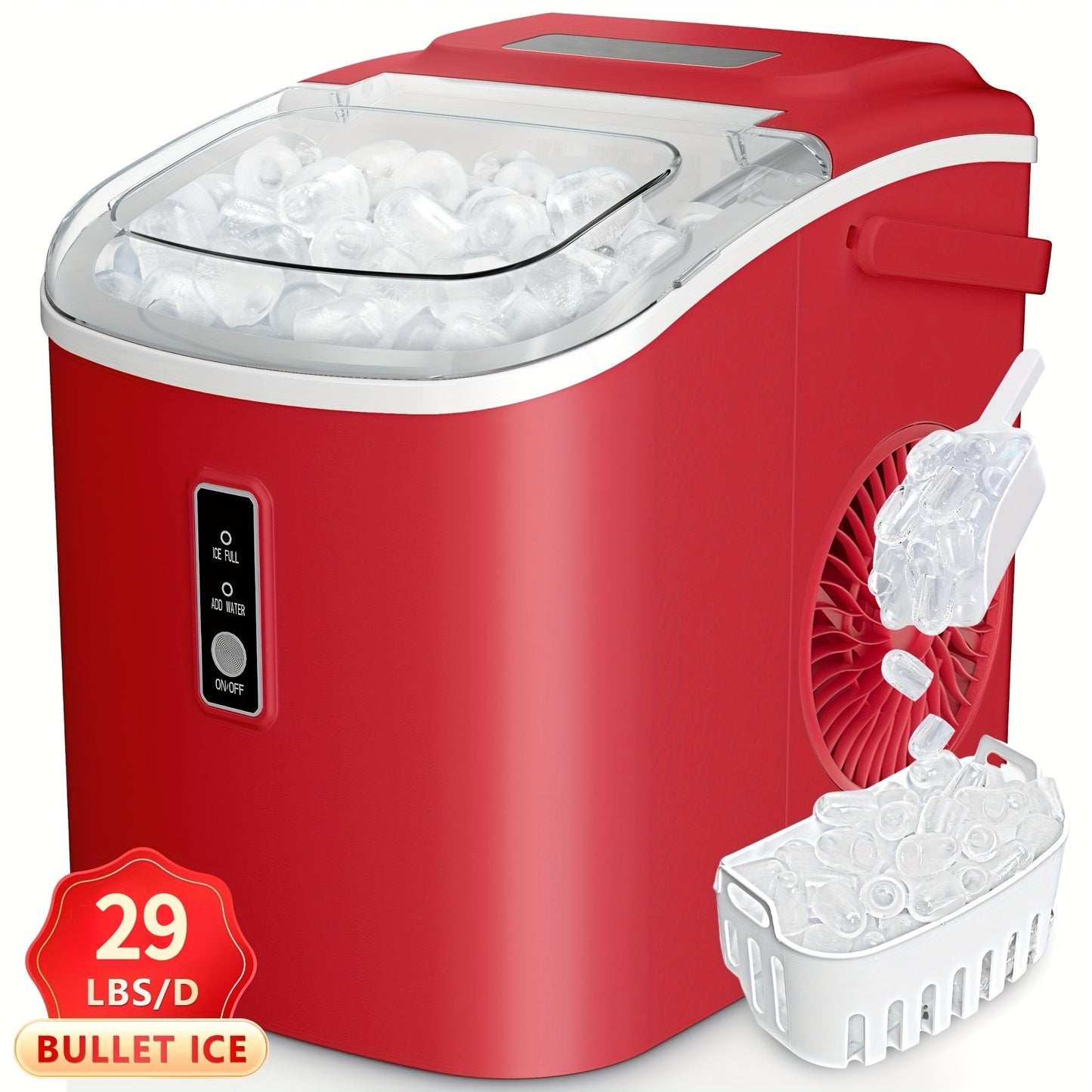 Portable Ice Maker Machine 26-29 Lbs Bullet Ice Self-Cleaning Countertop