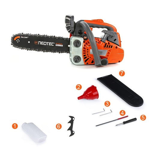 NEO-TEC NCS2500 Top Handle Gas Chainsaw 12-Inch – 25.4CC 2-Stroke, One-Hand Operation, 8 lbs, Easy Start, Portable Tree Cutting Saw