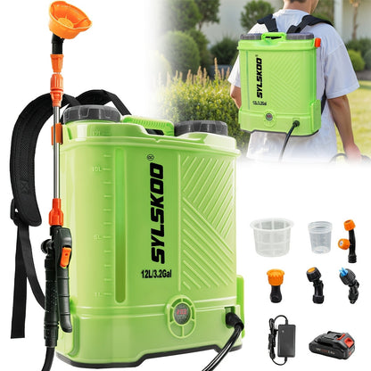 Battery Powered Backpack Sprayer 3.2 Gallon 0-80 PSI Adjustable Electric Garden Sprayer with Steel Telescopic Wand 5 Nozzles 2.0Ah 18V Battery & Charger