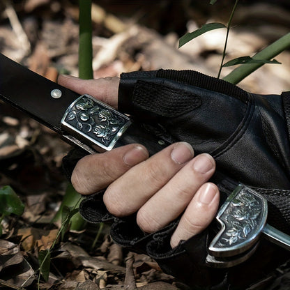 Folding Sickle Stainless Steel Flat Edge Blade with Black Wood Handle & Double Bolsters, Portable Weeding Scythe with Nylon Case for Gardening, Camping and Outdoor Survival