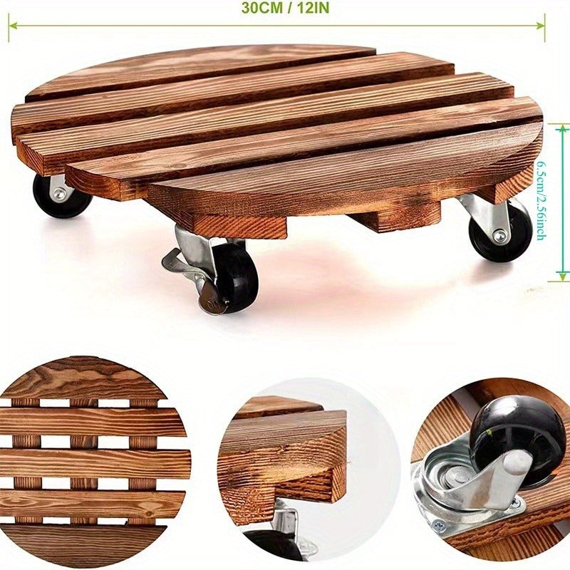 Rolling Plant Stand with Locking Wheels 2-Pack - Heavy Duty Wooden Planter Caddy for Indoor Outdoor Large Potted Plants, 12x12x3 Inch
