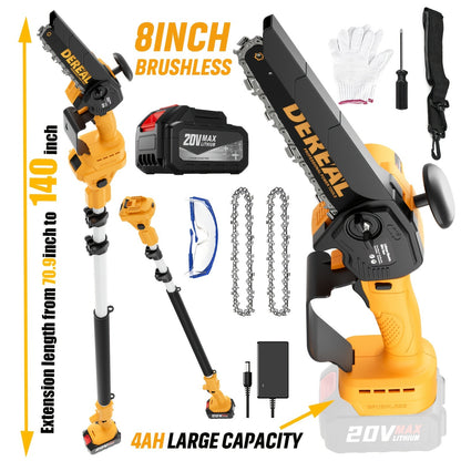 Mini Chainsaw Cordless 6-Inch Brushless with 20V 4.0Ah Rechargeable Battery, One-Hand Electric Handheld Chain Saw for Tree Trimming, Wood Cutting and Yard Work