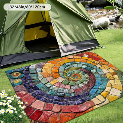 Indoor Outdoor Area Rug – Multicolor Mosaic Pattern, Machine Washable, Rubber Backing, Large Floor Mat for Living Room, Patio, Porch, Cafe & Office