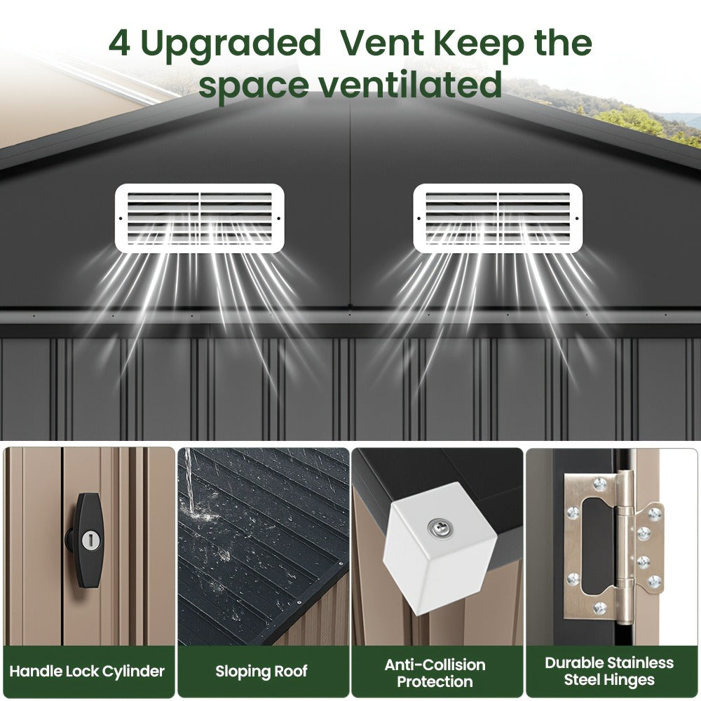 Outdoor Metal Storage Shed with Lockable Doors & Air Vent
