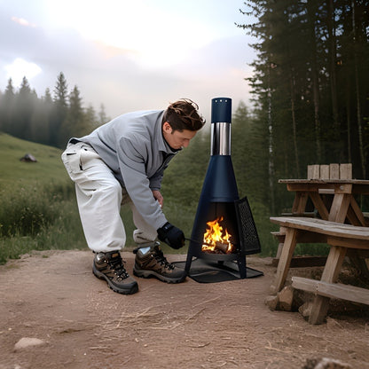 Outdoor Fire Pit Heater with Chimney Design 45-Inch Sitting Height Wood Burning Patio Stove with Mat, Poker & User Manual, Freestanding Backyard Heater for Garden, Patio, Camping & Outdoor Gatherings