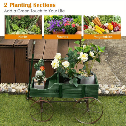 Wooden Flower Stand with 4 Wheels – Rolling Plant Trolley for Garden, Balcony & Terrace