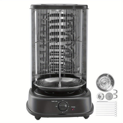 Vertical Shawarma Grill Machine, Electric Gyro Rotisserie Oven with Countertop Broiler, Doner Kebab & Chicken Shawarma Cooker for Home Kitchen, Restaurant & Parties