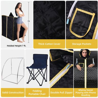 Portable Steam Sauna Tent with Remote Control & Foldable Chair, Personal Home Sauna Room for Detox Weight Loss Relaxation, Stainless Steel Stand, 87oz Steam Generator Included