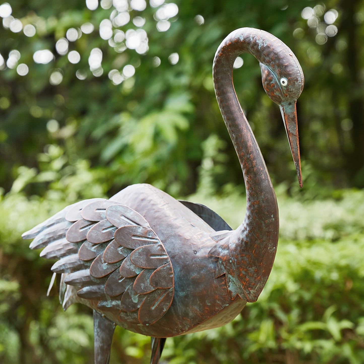 Bird Bath Outdoor Metal Crane Heron Sculpture 36" – Garden Feeder Stake Yard Lawn Patio Decor