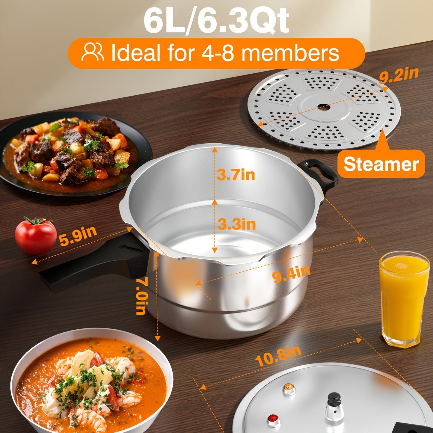 Pressure Cooker Aluminum with Canner Rack – Large Capacity 6QT 8QT 10QT Pressure Canner for Home Canning | Fast Cooking Safety Valve Gas & Induction Cooktop Compatible Batch Meal Prep