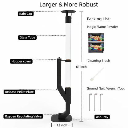 Wood Pellet Patio Heater Portable Gravity Feed Rocket Stove with Glass Tube Flame, Smokeless Non-Electric Outdoor Fire Pit for Backyard, Deck, Camping & RV, Available in 61" & 70" Models
