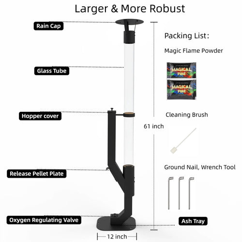 Wood Pellet Patio Heater Portable Gravity Feed Rocket Stove with Glass Tube Flame, Smokeless Non-Electric Outdoor Fire Pit for Backyard, Deck, Camping & RV, Available in 61" & 70" Models