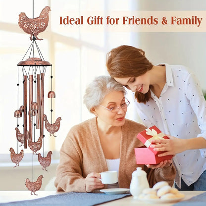 Wind Chime Outdoor Chicken Farmhouse Decor - Aluminum Tube Soothing Sound Garden Porch Patio Hanging Ornament