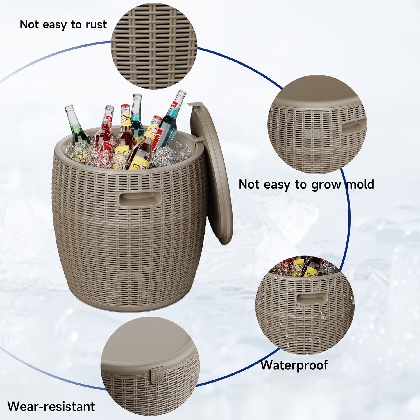 Outdoor Storage Bin 40L Rattan Deck Box UV Protected Weather Resistant