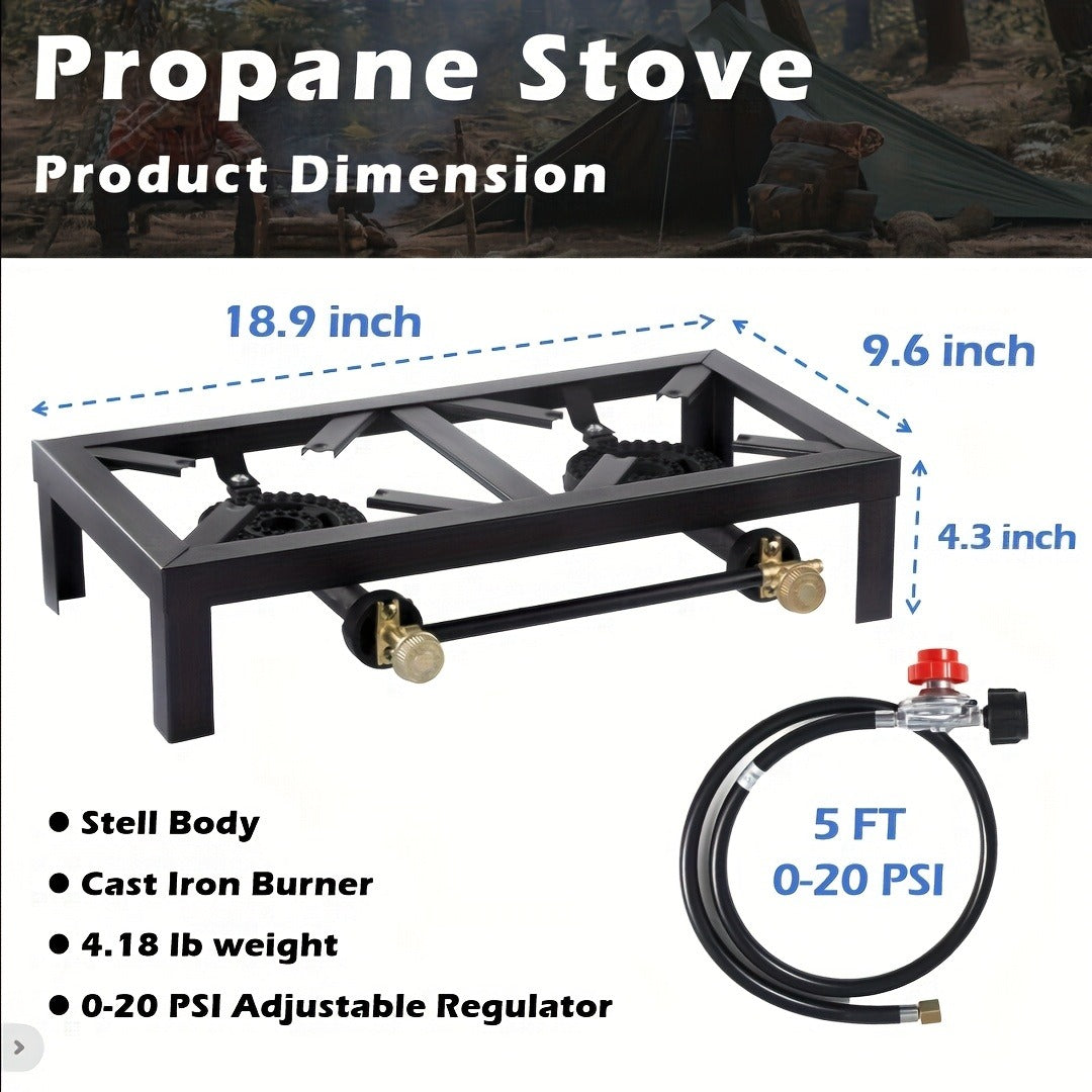 Propane Camping Stove with CSA Regulator & Gas Hose – Single or Double Burner | Heavy Duty Portable Gas Cooker for Camping, BBQ, RV & Outdoor Cooking