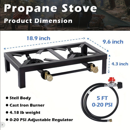 Propane Camping Stove with CSA Regulator & Gas Hose – Single or Double Burner | Heavy Duty Portable Gas Cooker for Camping, BBQ, RV & Outdoor Cooking