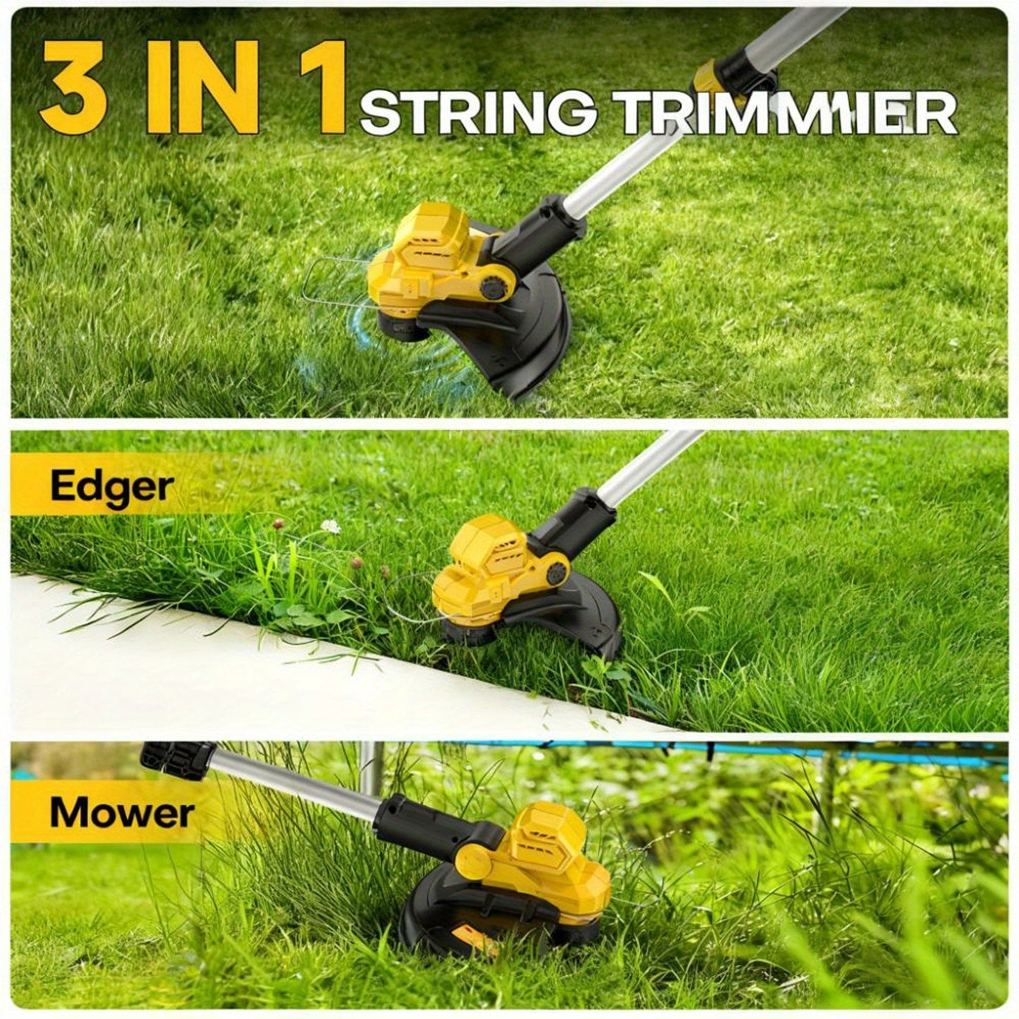 Cordless String Trimmer for DeWalt 20V Max, 12-Inch 20000RPM Brushless 3-in-1 Weed Eater with Auto-Feed, 6 Blades & 4 Spools – Lawn Edger & Patio Cleaner, Tool Only