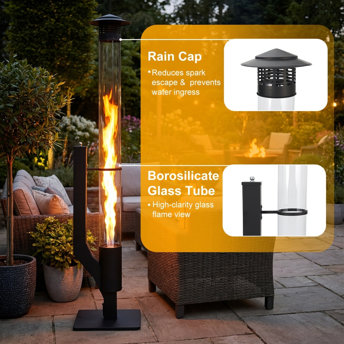Outdoor Wood Pellet Patio Heater 56 Inch, Smokeless Portable Pellet Stove with Rain Cap, Viewing Window & Ash Tray – Backyard Porch Garden Camping Fire Pit