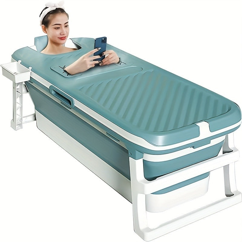 Collapsible Hot Tub for Adults 58 Inch Portable Soaking Bathtub with Thermal Cover Drain Pipe Cushion Non-Slip Mat Large Capacity Easy Storage