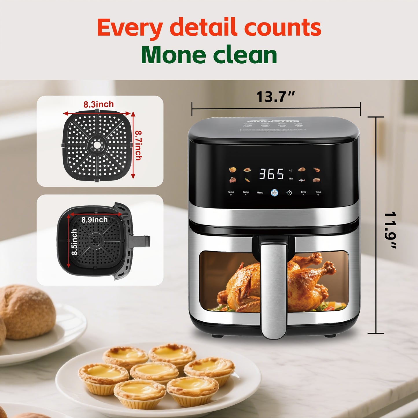 Air Fryer 5.8Qt 1400W with Touchscreen Controls, Adjustable Time & Temperature, 8 Presets for Air Fry, Roast & Reheat – Compact Lightweight Design for Dorm, Apartment & Office Kitchen