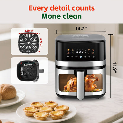 Air Fryer 5.8Qt 1400W with Touchscreen Controls, Adjustable Time & Temperature, 8 Presets for Air Fry, Roast & Reheat – Compact Lightweight Design for Dorm, Apartment & Office Kitchen