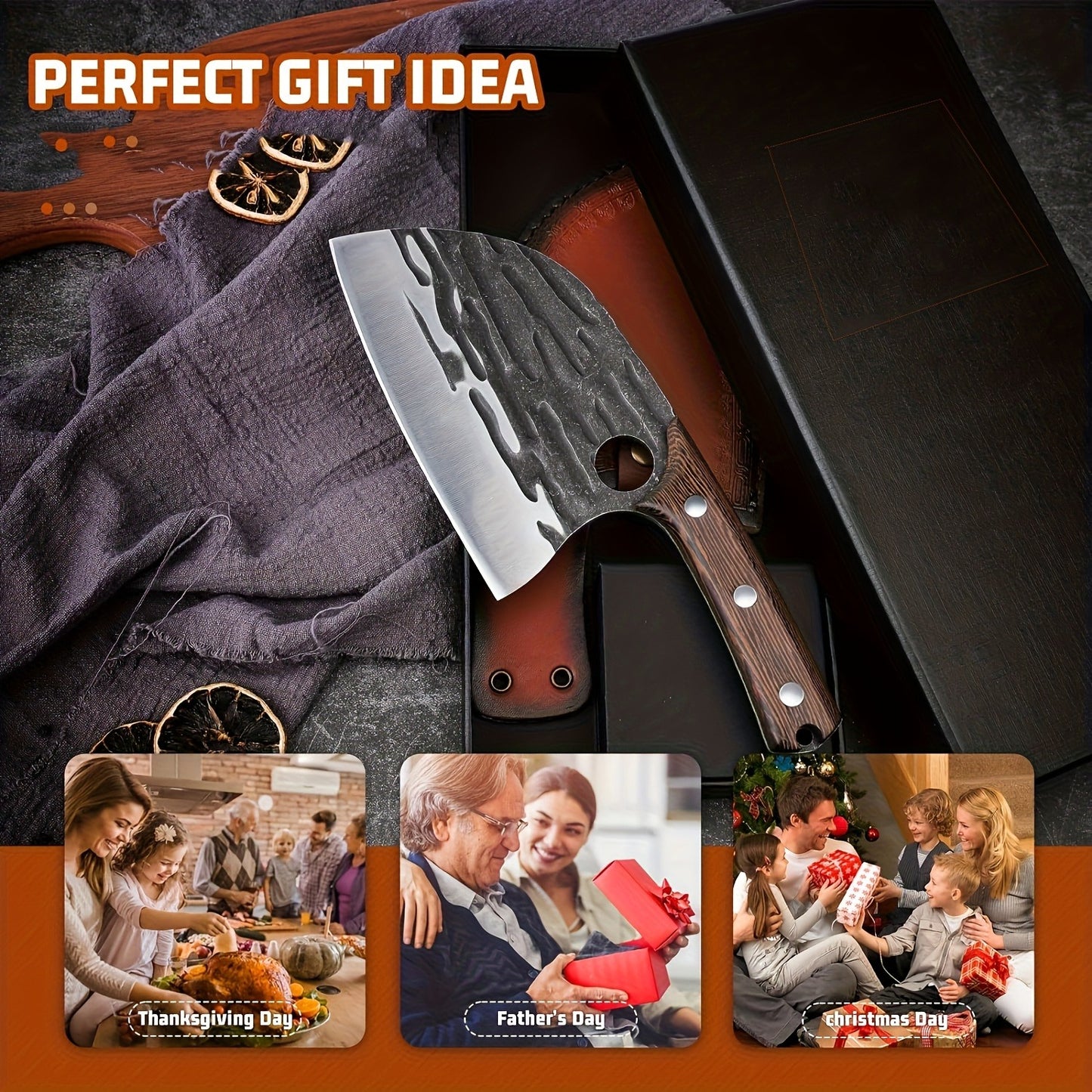 Meat Cleaver Hand Forged Serbian Chef Knife – High Carbon Steel Butcher Knife Full Tang with Leather Sheath | Razor Sharp Chopping Cleaver for Camping BBQ Outdoor Cooking Kitchen Gift
