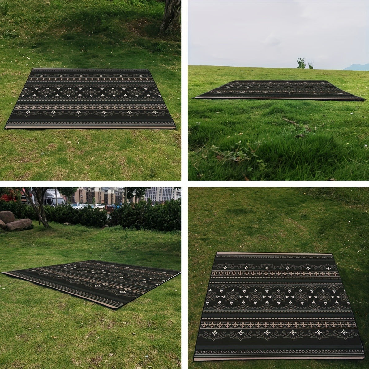 Foldable Picnic Mat 78x78in Dual Layer 240T Polyester & 210D Oxford Cloth Printed Outdoor Beach Mat for Camping – Ultrasonic Design All-Season Ground Cover