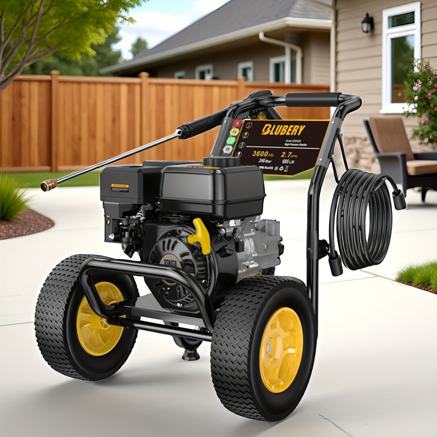 Gas Pressure Washer 3500PSI 2.6GPM 7.0HP 4-Stroke Engine 30-Foot Hose 5 Nozzles Off-Road Wheels Heavy Duty for Siding Driveway Car RV Paint Prep