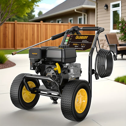 Gas Pressure Washer 3500PSI 2.6GPM 7.0HP 4-Stroke Engine 30-Foot Hose 5 Nozzles Off-Road Wheels Heavy Duty for Siding Driveway Car RV Paint Prep