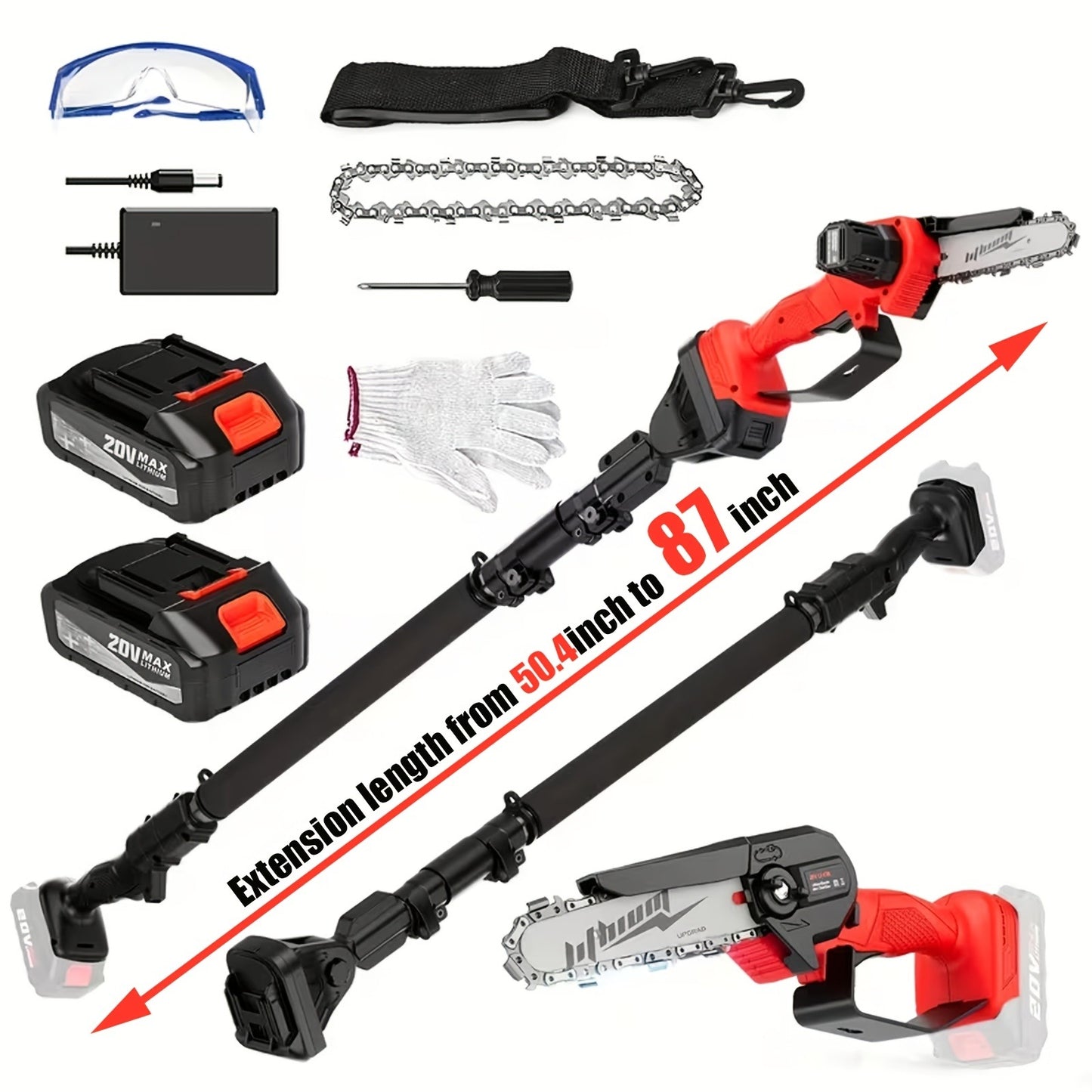 Telescopic Pole Saw Cordless Folding 6-Inch Electric with Ergonomic Compact Design, Battery-Powered Tree Pruner for Garden Pruning, Landscaping and Professional Cutting