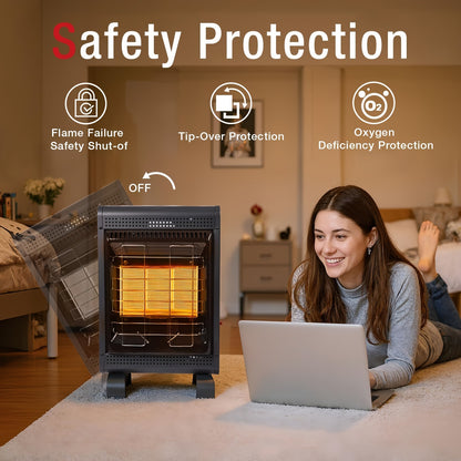 Infrared Propane Heater 18,000 BTU Indoor & Outdoor, Cabinet Heater with ODS & Tip-Over Protection, 3 Heat Modes, 450 Sq Ft Coverage, 69-Hr Burn – Patio, Garage, Camping, Greenhouse
