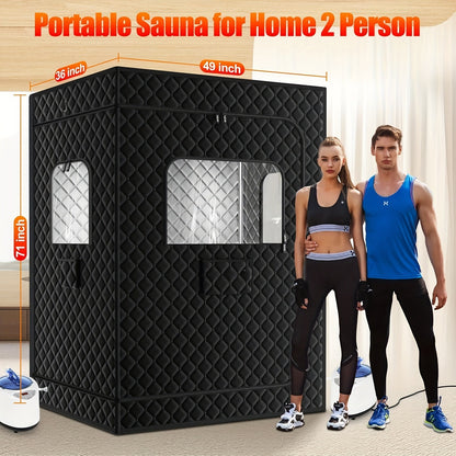 Double Person Sauna Tent 71x49x36in Extra Large 2-Person Steam Sauna Box for Home with 2 Steamers, Folding Chairs, Zipper Window & Anti-Dry Protection for Full Body Spa