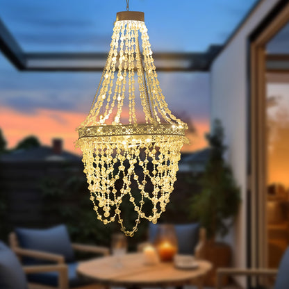 Solar Chandelier Outdoor Hanging Crystal Light 54 LED Warm White Waterproof Garden Yard Patio Gazebo Party Wedding Decor 6-Tier Oval Round
