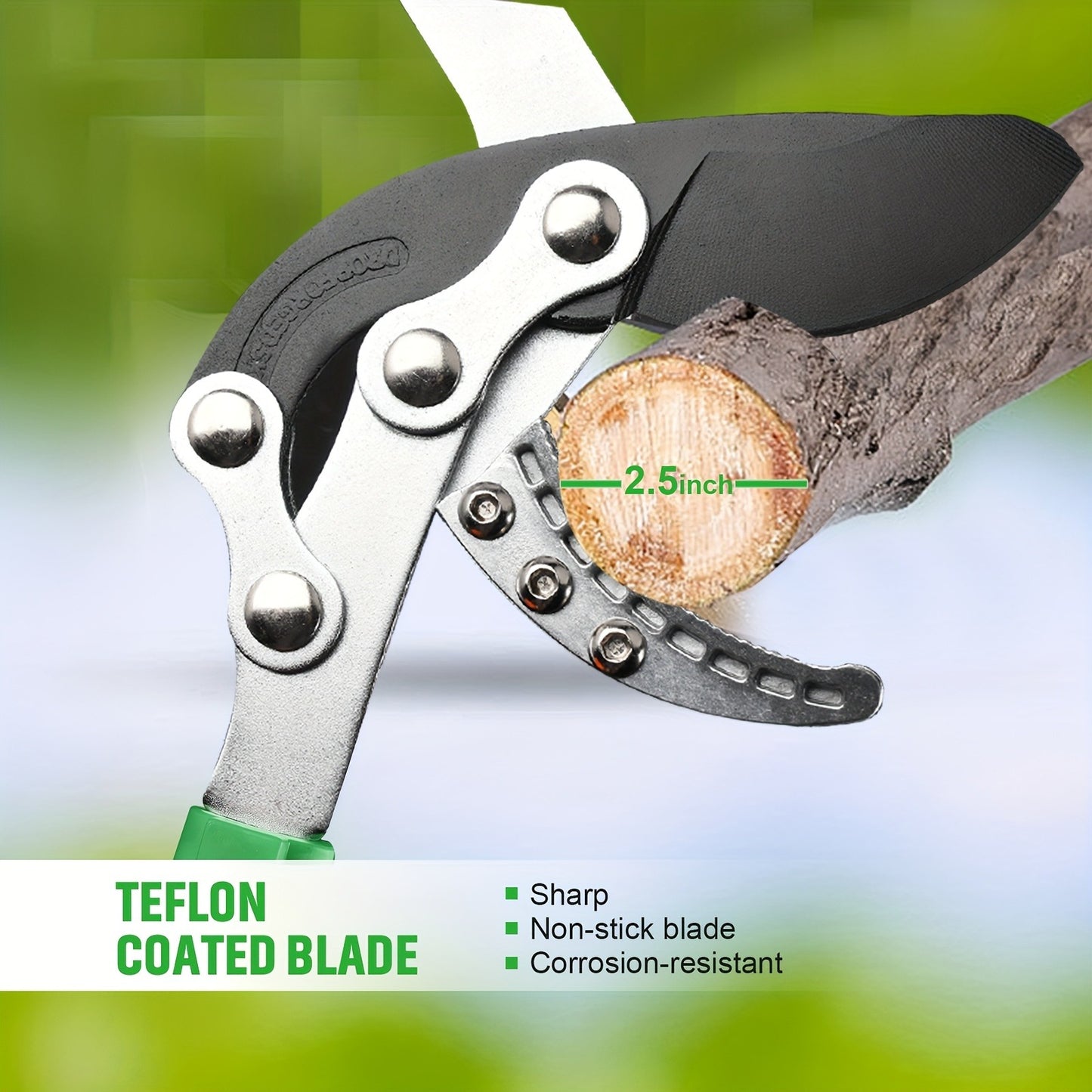 Extendable Pruning Shears 22-27.5 Inch - SK5 Steel Blades Cut 2.5" Branches, Shock-Absorbing Ergonomic Handle, Long Reach Tree & Shrub Trimmer for Hedges