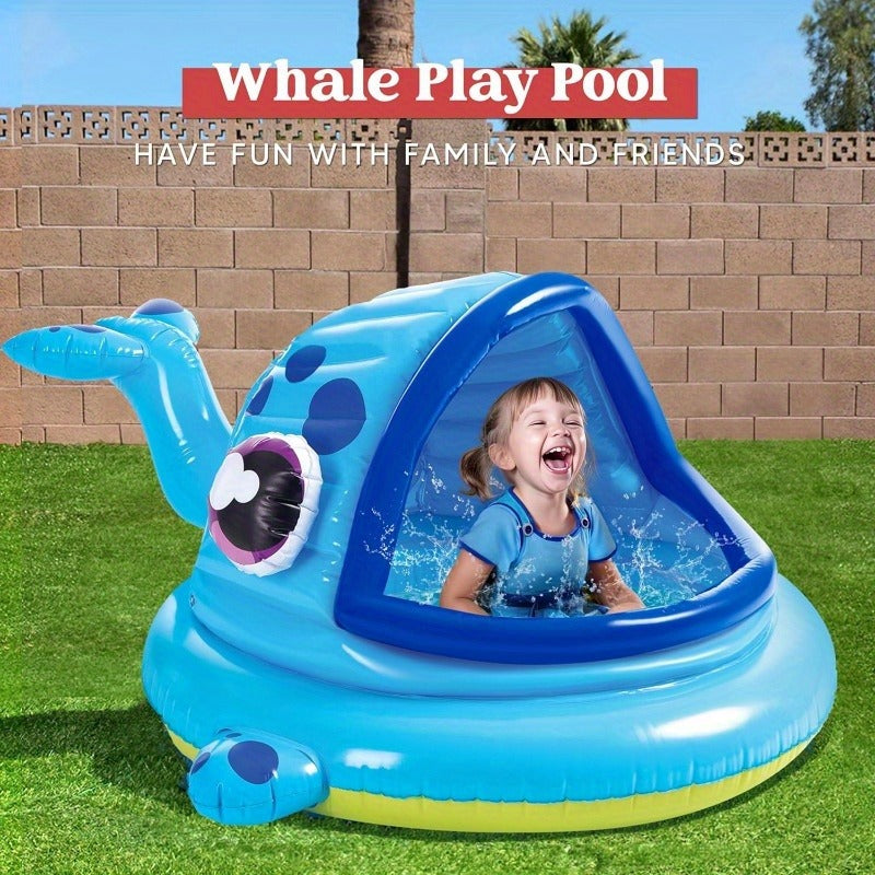 Inflatable Kiddie Pool with Sun Shade Canopy – Whale Baby Splash Pool Tent for Toddlers, Blow Up Wading Pool for Backyard Beach Summer Water Play