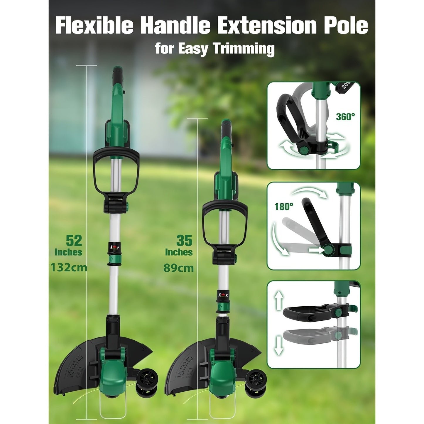 String Trimmer Cordless 2-in-1 Weed Wacker & Lawn Edger with Wheels – KIMO Brushless Motor 20000 RPM, 12" Cutting Width, 2x 2.0Ah Batteries, Lightweight for Yard Garden Patio & Landscaping