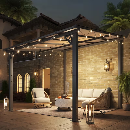 Wall Mounted Pergola Gazebo Hard Top Lean-To Aluminum Patio Cover