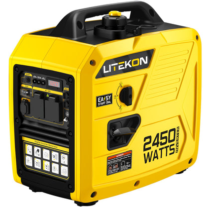 Inverter Generator 2450W Portable Super Quiet Gas Powered – 120V, 1.6 Gal Tank 8.3Hr Run Time, EPA Compliant, for Home Backup, Camping & RV Use