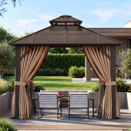 Hardtop Gazebo Polycarbonate Roof Aluminum Frame Curtains & Net