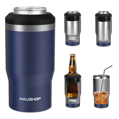 Can Cooler Insulated Stainless Steel 4-in-1 for 12 oz Standard Slim Can & Beer Bottle – Double Wall Sweat-Proof Beer Koozie for Camping Beach Tailgate BBQ Outdoor Party