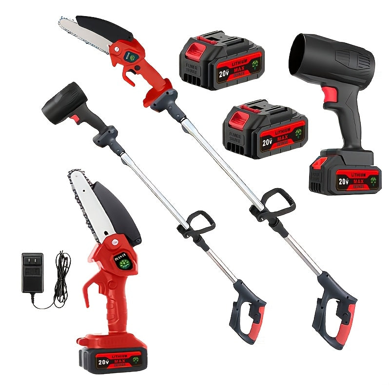 Mini Chainsaw 3-in-1 Cordless Pole Saw & Electric Blower – 21V, 2 Batteries, Telescopic Design for Tree Pruning & Yard Maintenance