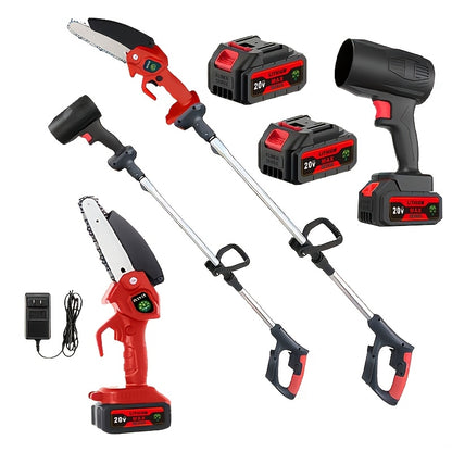 Mini Chainsaw 3-in-1 Cordless Pole Saw & Electric Blower – 21V, 2 Batteries, Telescopic Design for Tree Pruning & Yard Maintenance