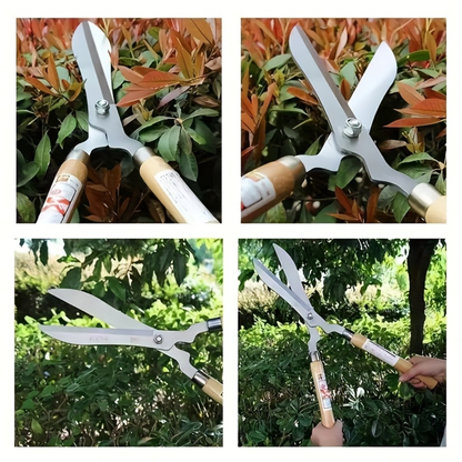 Hedge Shears 11-Inch Extra-Long Carbon Steel Blade, Heavy Duty Garden Scissors with Ergonomic Walnut Handle for Lawn Edging, Bushes, Hedges & Topiary Trimming