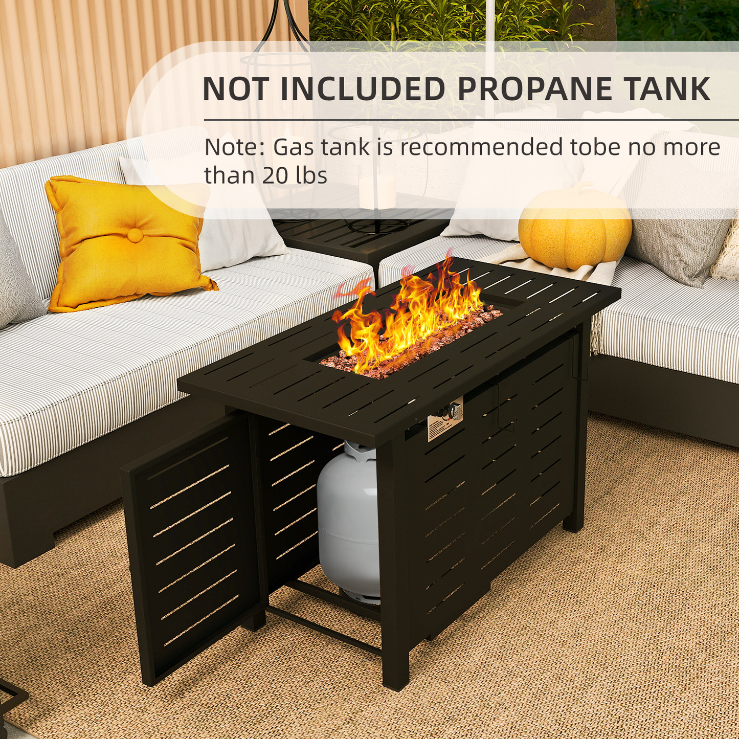 Propane Fire Pit Table Outdoor 50,000 BTU Gas Fire Table with Lid Lava Rocks & Waterproof Cover for Patio Backyard Deck Black Brown 40"/44"
