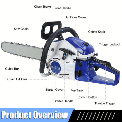 Gas Chainsaw | 2-Stroke Powerful Wood Cutting Logging Farm Ranch